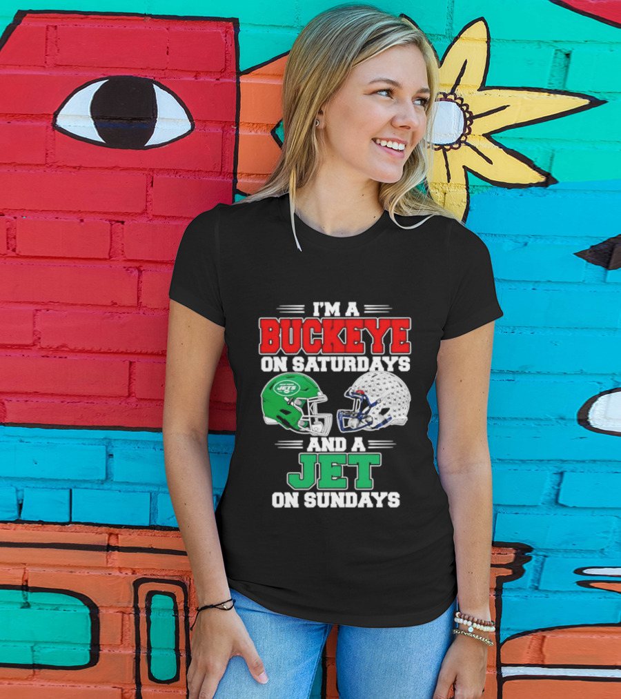 Ohio State Buckeyes Saturdays New York Jets Sundays Football Helmets T-Shirt