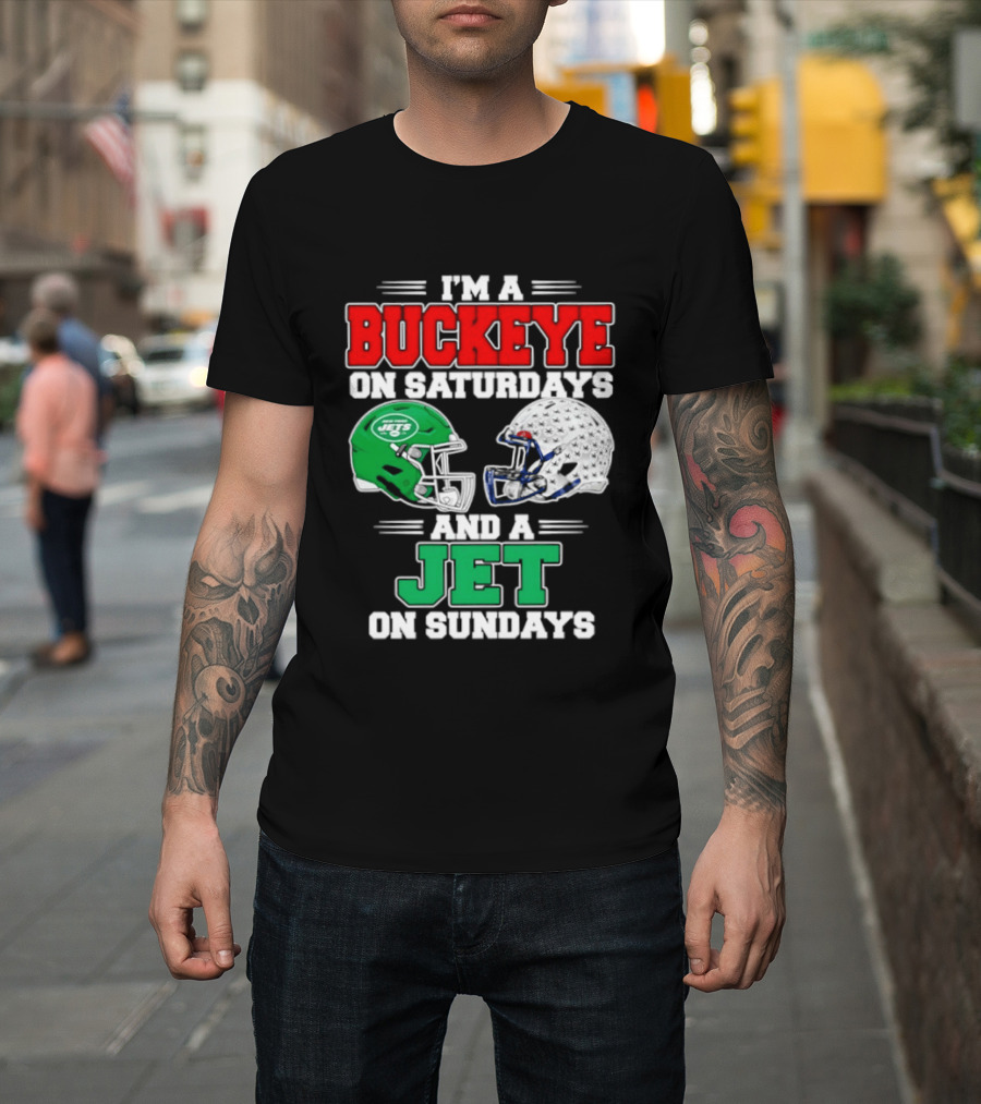Ohio State Buckeyes Saturdays New York Jets Sundays Football Helmets T-Shirt