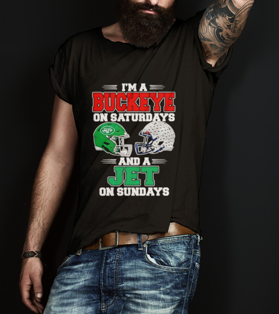 Ohio State Buckeyes Saturdays New York Jets Sundays Football Helmets T-Shirt