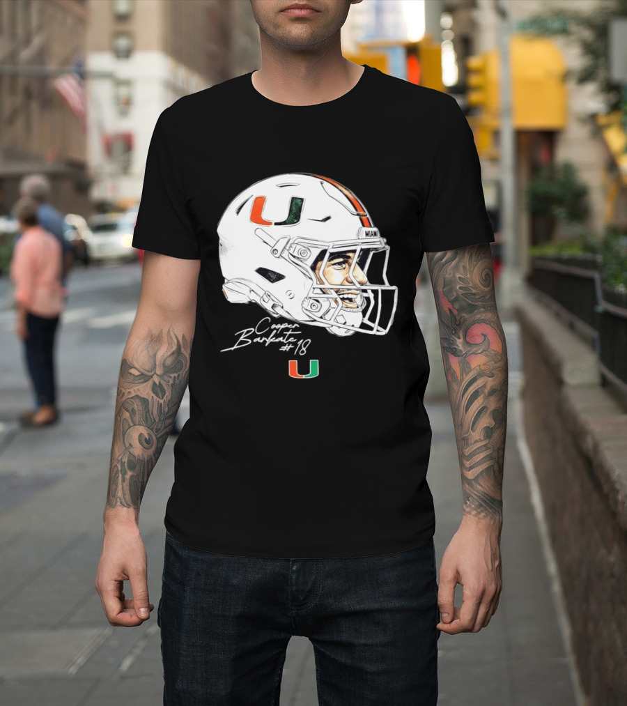 NCAA Football Miami Hurricanes Cooper Barkate #18 Game Face Helmet Miami T-Shirt