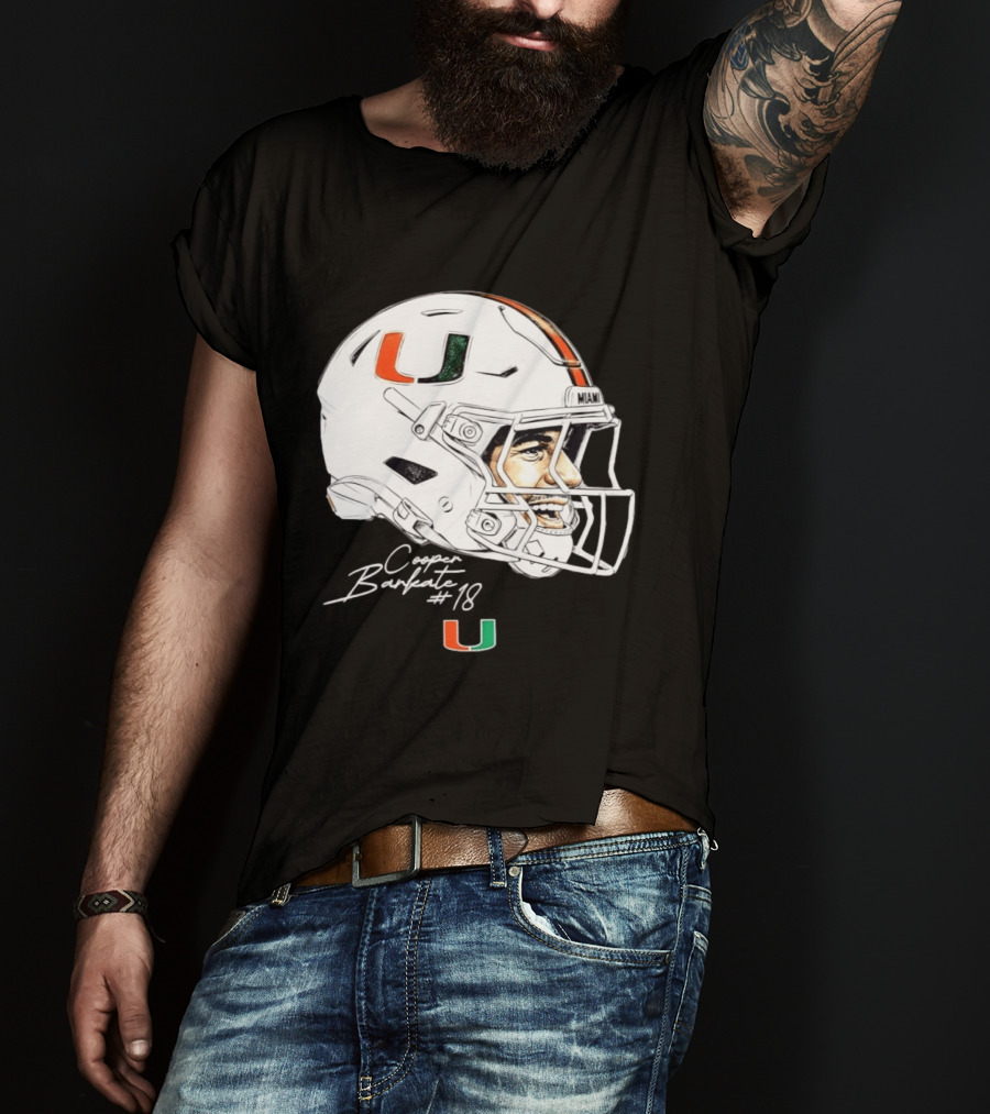 NCAA Football Miami Hurricanes Cooper Barkate #18 Game Face Helmet Miami T-Shirt