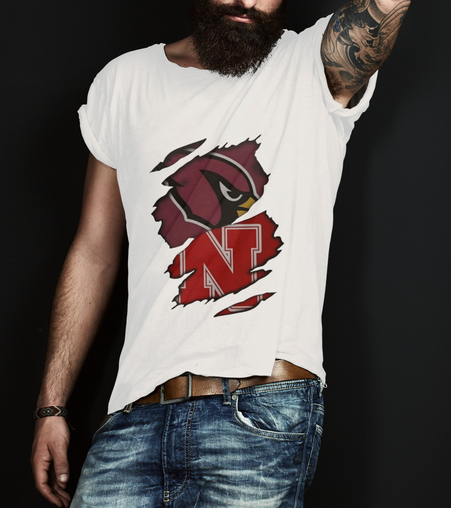 Arizona Cardinals And Nebraska Cornhuskers Ripped Logo Blend T-Shirt