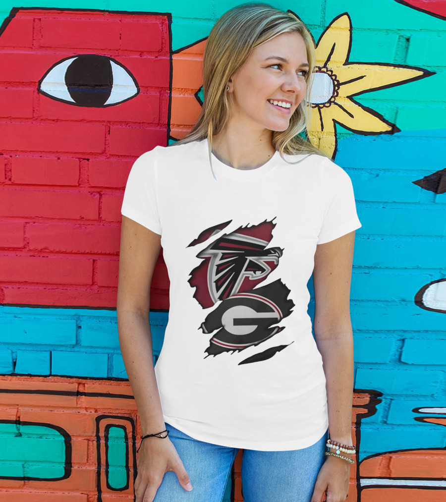 Atlanta Falcons Georgia Bulldogs Torn Skin Fan Gear T-Shirt