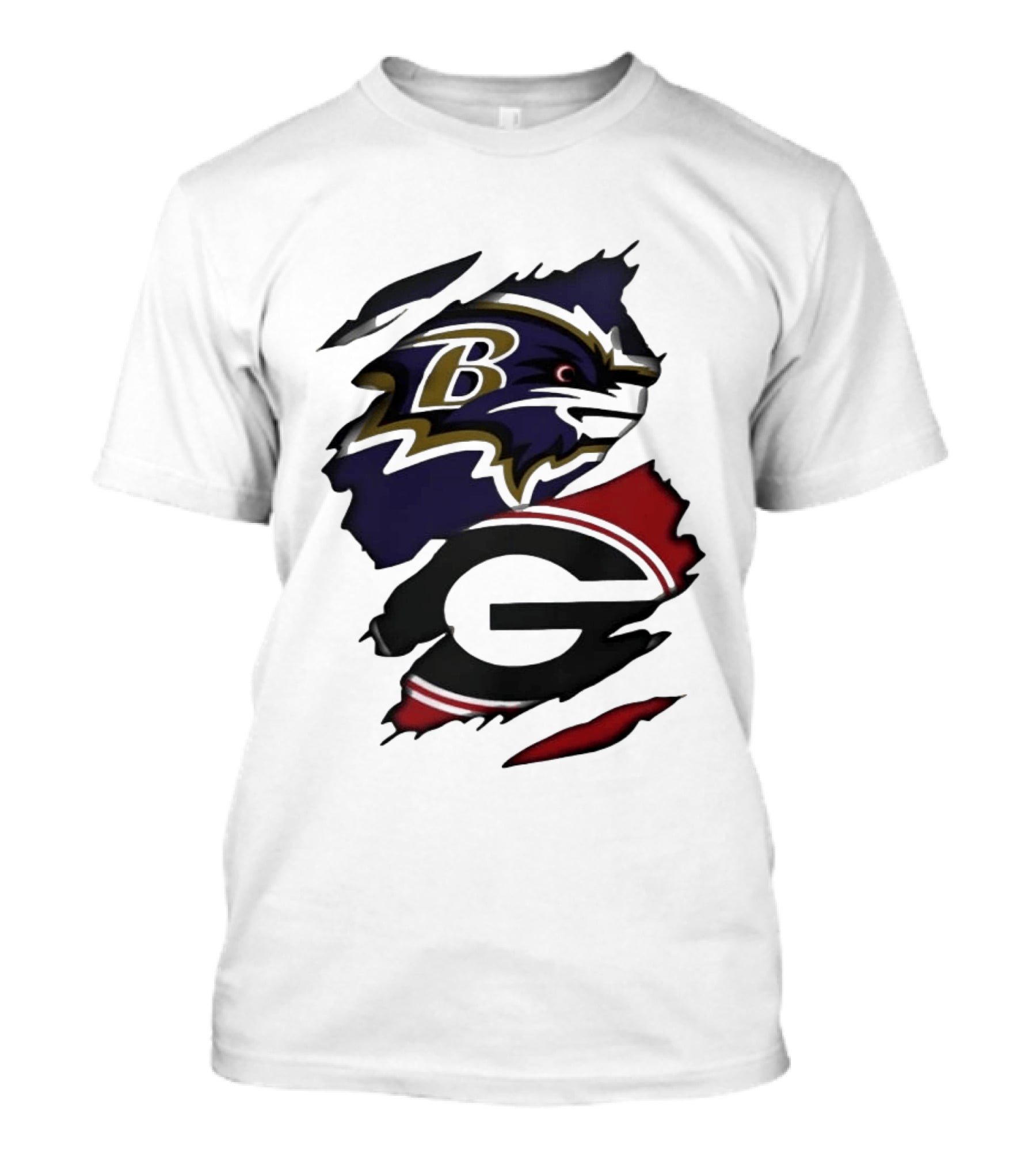 Baltimore Ravens Georgia Bulldogs Split Ripped Fabric T-Shirt