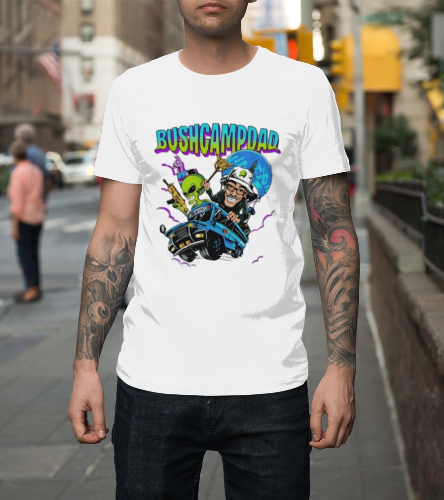 BUSHCAMPDAD Bush Camper The Battle Bus Alien Adventure T-Shirt