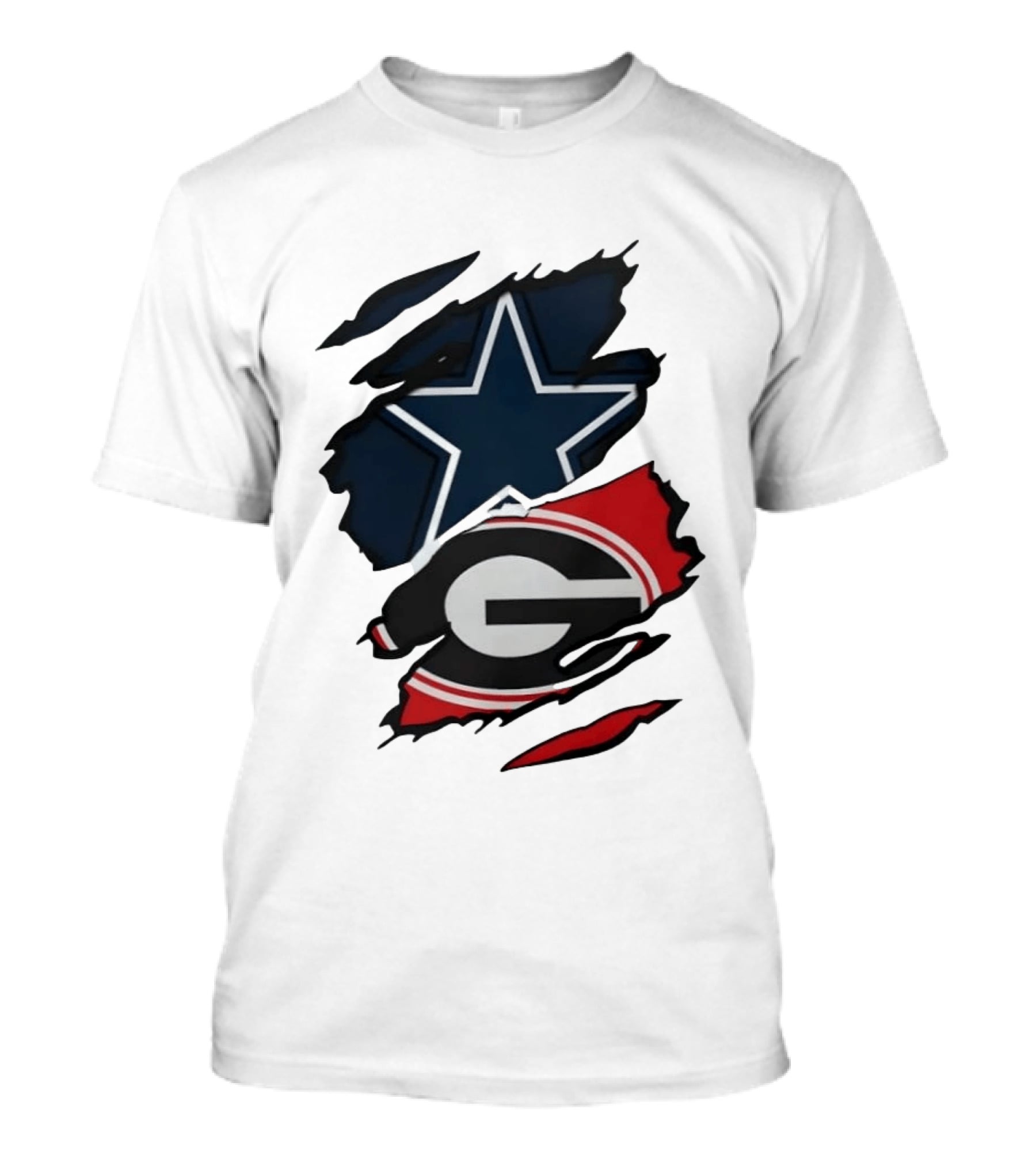 Dallas Cowboys Star Georgia Bulldogs Ripped Fabric T-Shirt