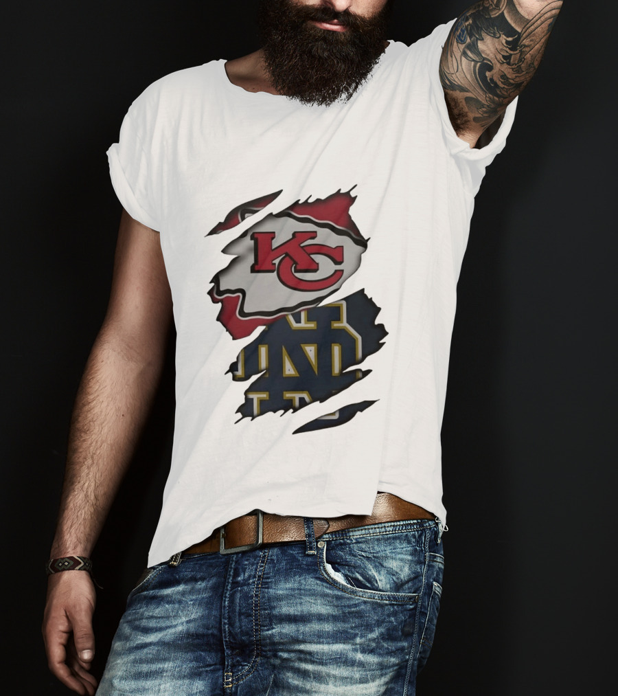 Kansas City Chiefs KC And Notre Dame Fighting Irish ND Distressed T-Shirt