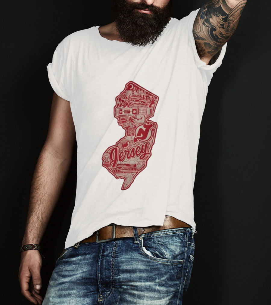 New Jersey Devils Prudential Center Newark Collage Map T-Shirt