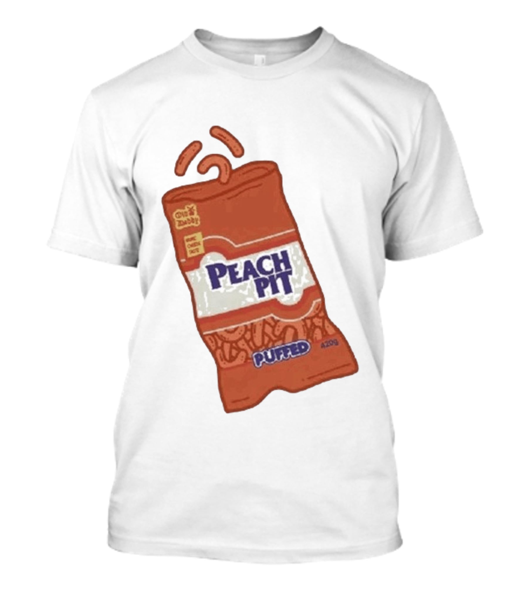 Peach Pit Puffed Snack Bag Cheesie Guys Party Pack 420g T-Shirt