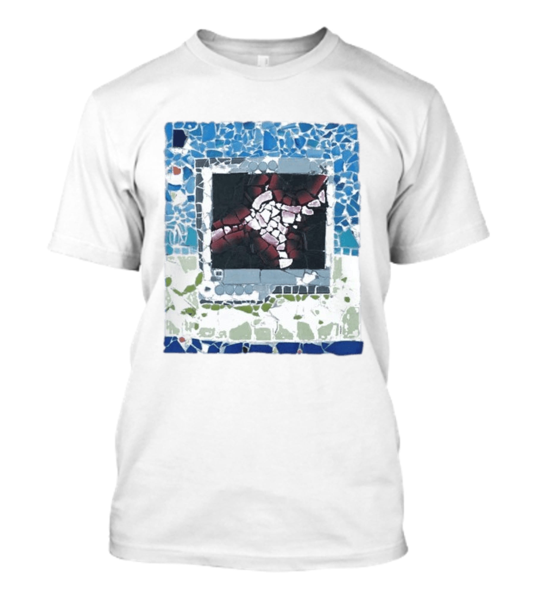 Peach Pit Central Mosaic Blue Abstract Frame T-Shirt