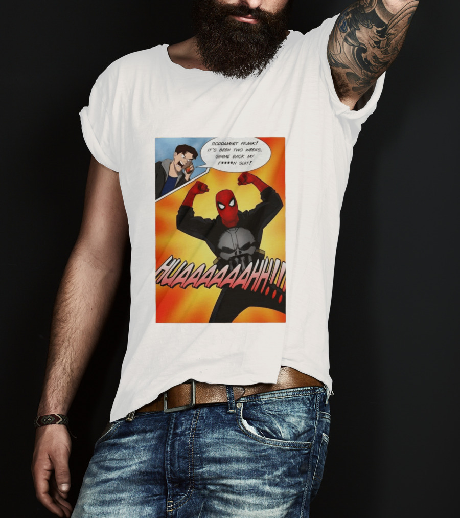Spider Man And The Punisher Comic Goddammit Frank Huaaahhh Speech Bubble Scene T-Shirt