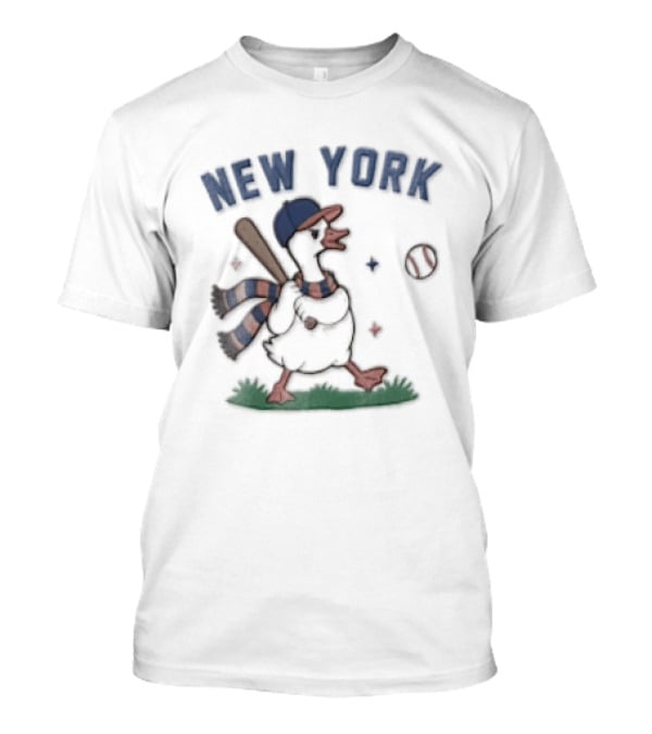 New York Goose Wearing Hat Scarf Baseball Bat And Ball T-Shirt