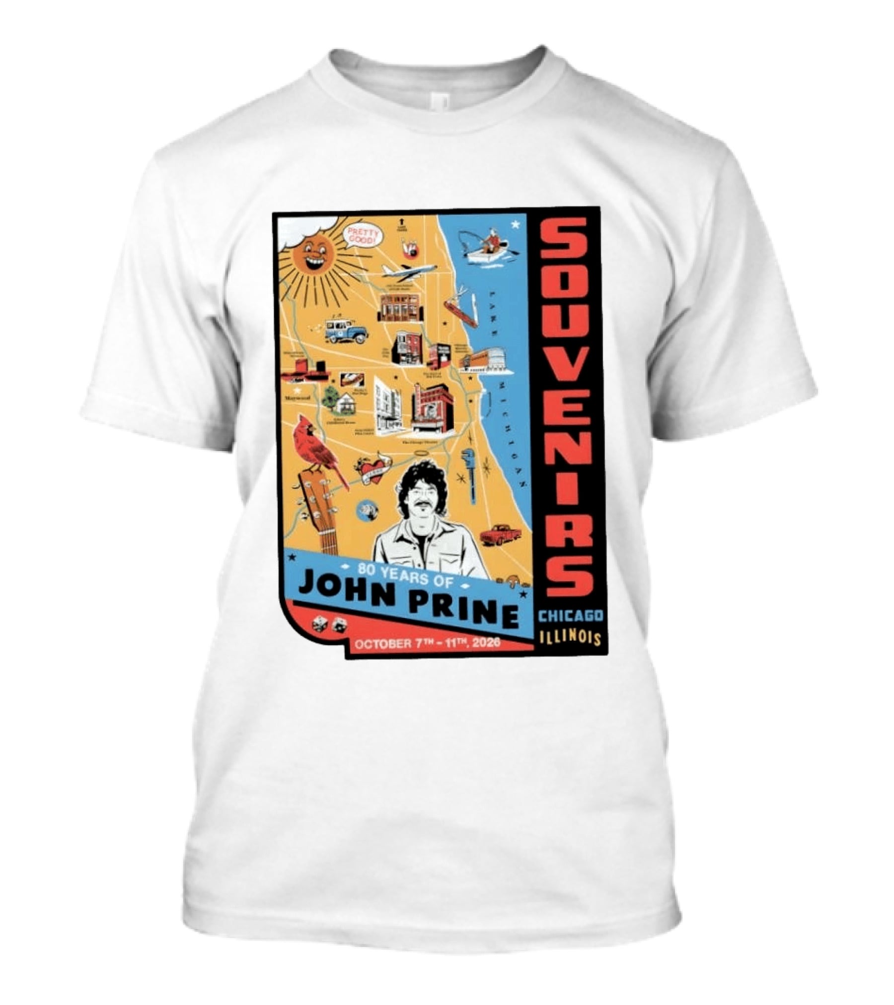 Souvenirs John Prine 80 Years October 7 11 2026 Chicago Illinois T-Shirt