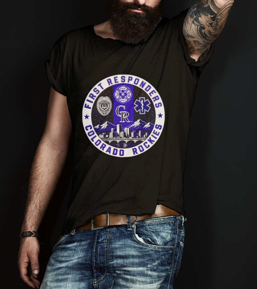 Colorado Rockies First Responders Police Fire Dept City Skyline T-Shirt