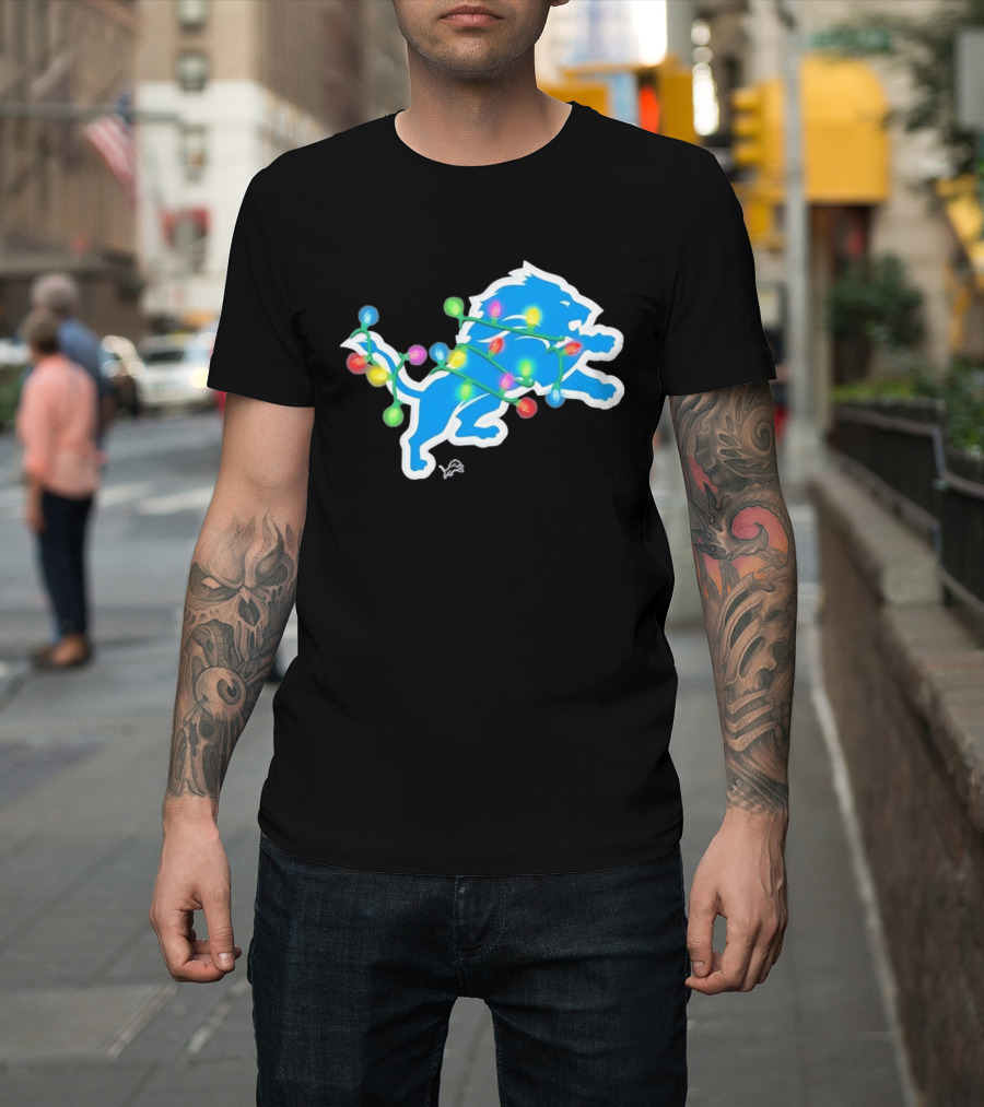 Detroit Lions Holiday Lights Festive Christmas Spirit T-Shirt