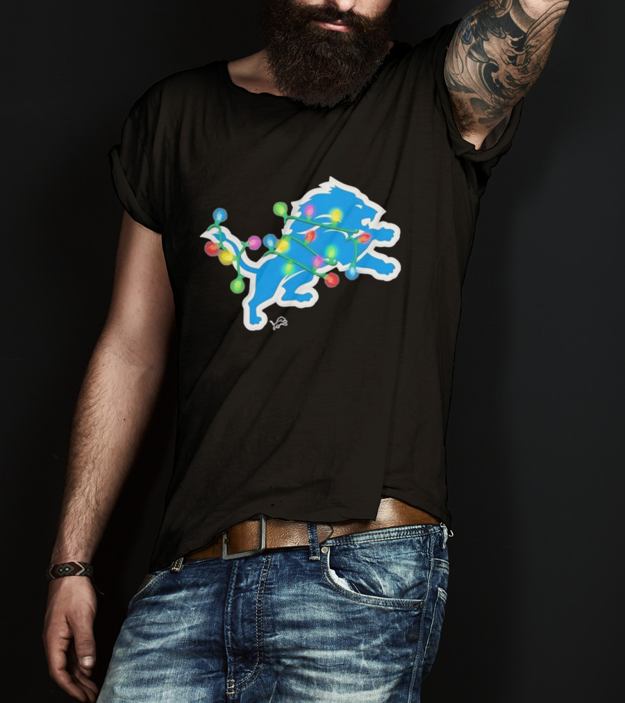 Detroit Lions Holiday Lights Festive Christmas Spirit T-Shirt