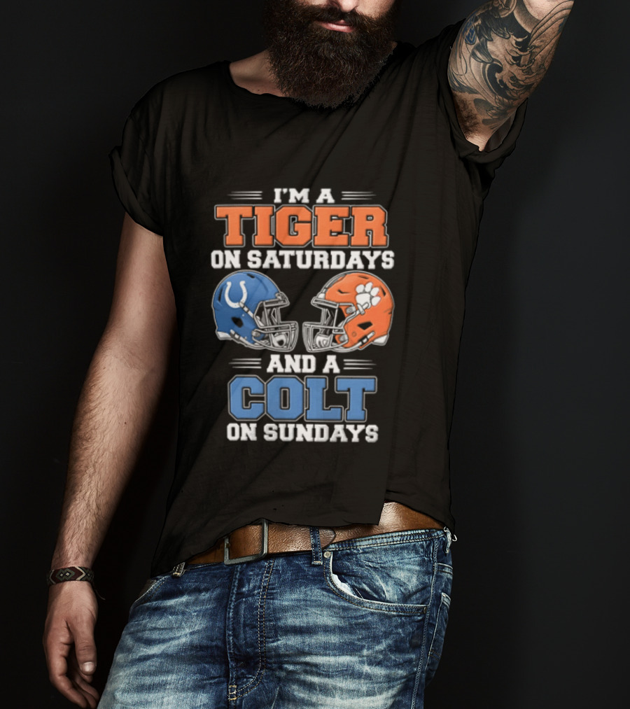 I'm A Tiger On Saturdays And A Colt On Sundays Helmet Football Rivalry T-Shirt