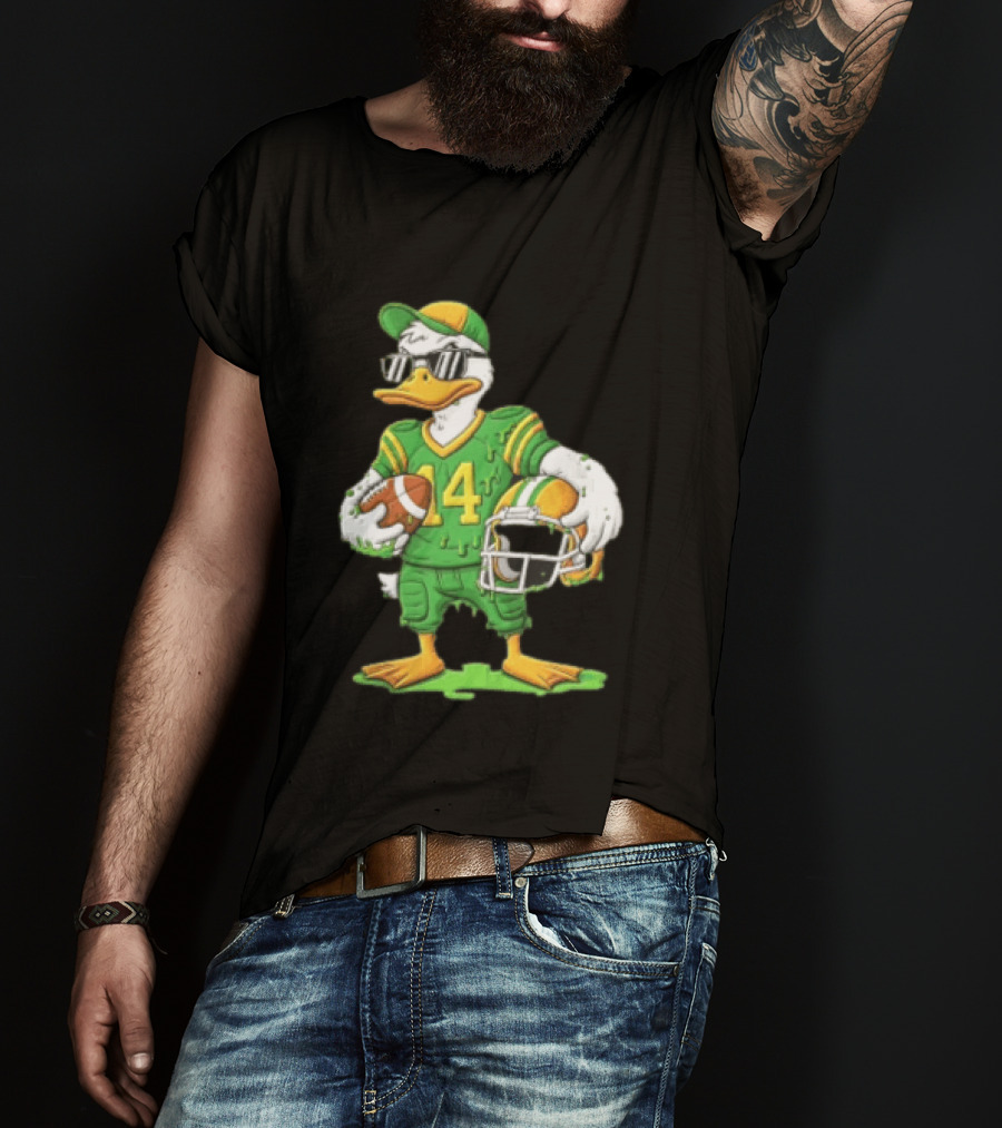 Duck With Sunglasses In Green Football Uniform Holding Helmet And Ball T-Shirt