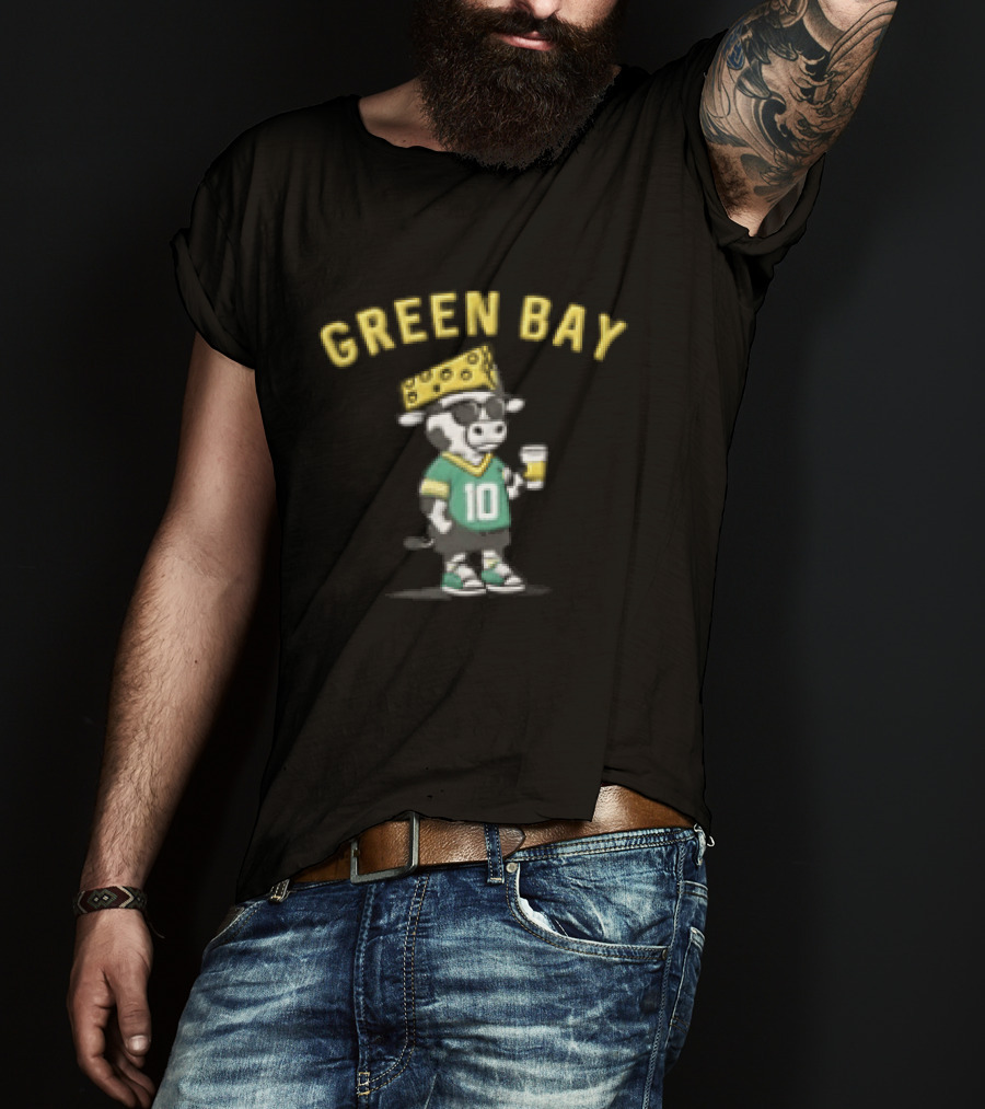 Green Bay Packers Jordan Love Cow Wearing Cheese Hat Sunglasses With Drink T-Shirt