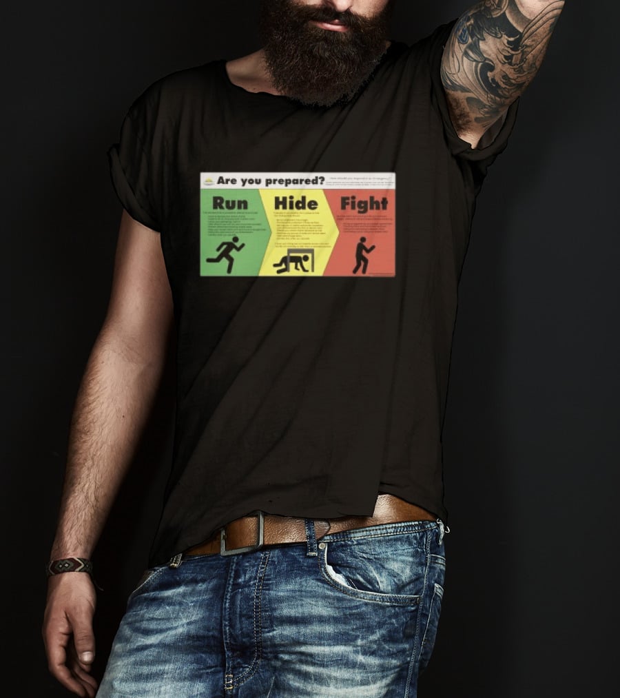 Grimykids Store Survival Guide Run Hide Fight Are You Prepared Emergency Strategy T-Shirt