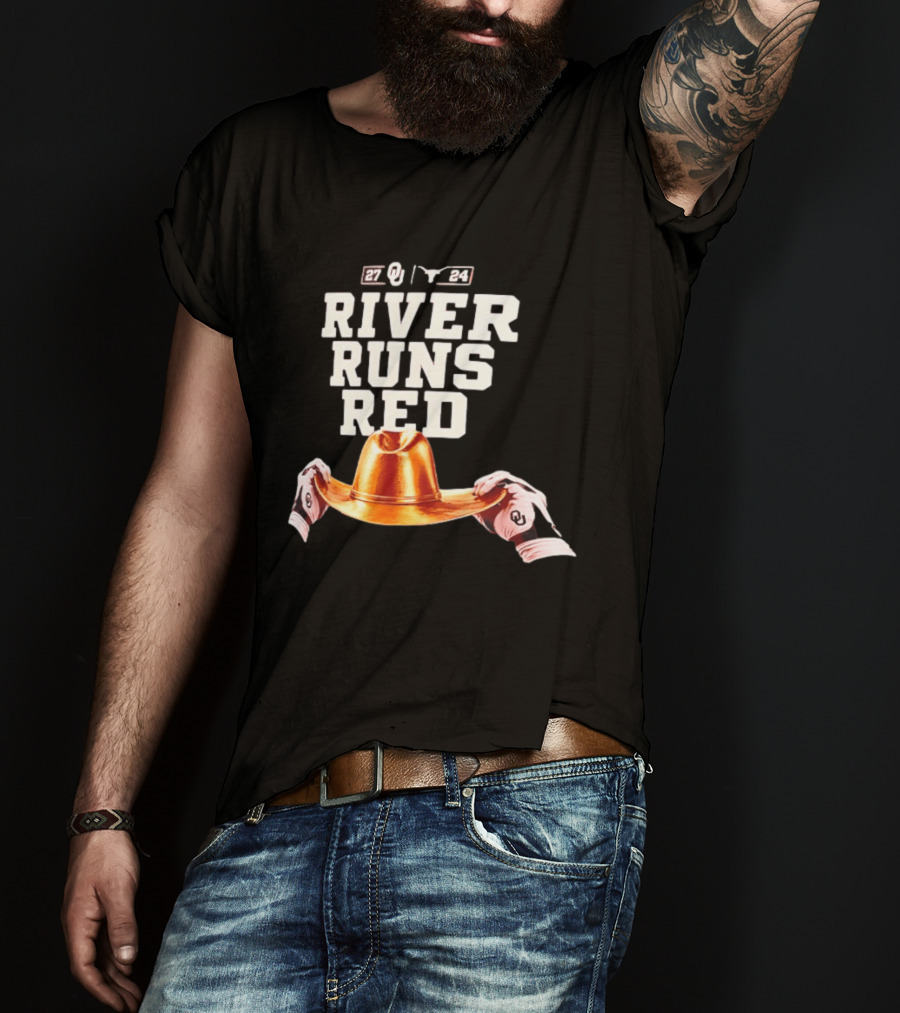 Oklahoma Sooners River Runs Red Golden Hat 2024 Victory T-Shirt