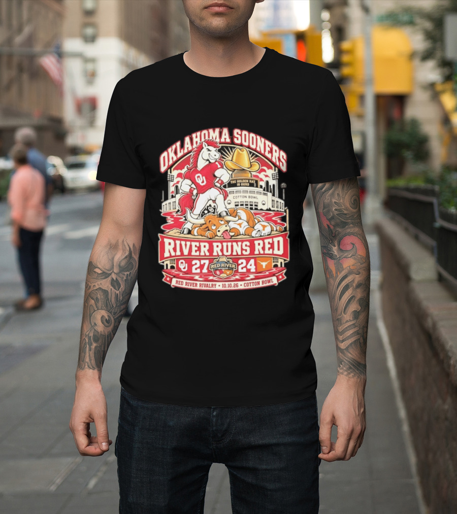 Oklahoma Sooners River Runs Red 27 24 Golden Hat Rivalry Cotton Bowl 10.10.26 T-Shirt