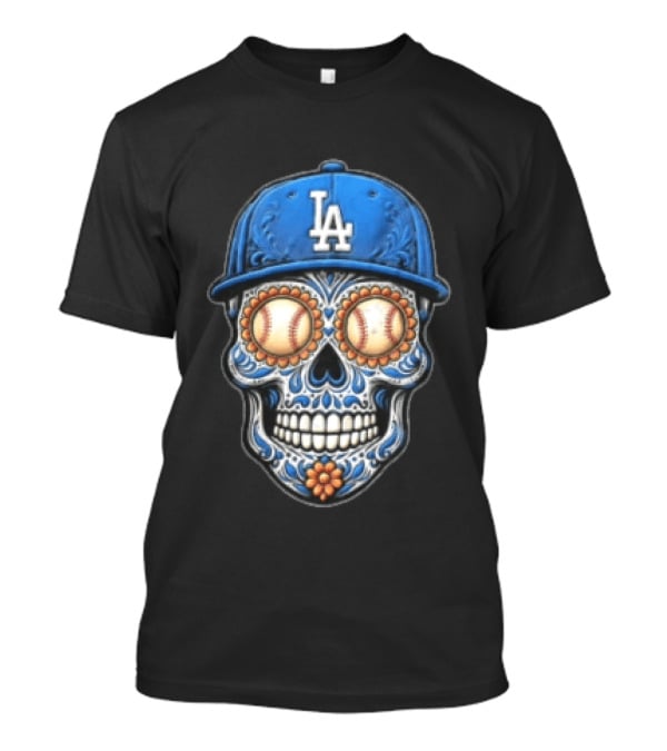 Los Angeles Dodgers Sugar Skull Baseball Eyes Hat MLB Fan Merchandise T-Shirt