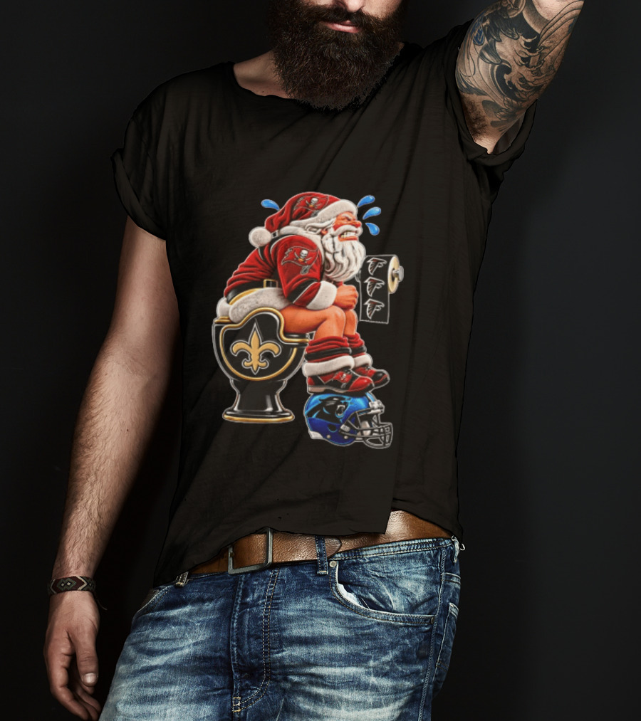 Santa Claus NFL Teams Buccaneers Falcons Saints Panthers Humorous Clash T-Shirt