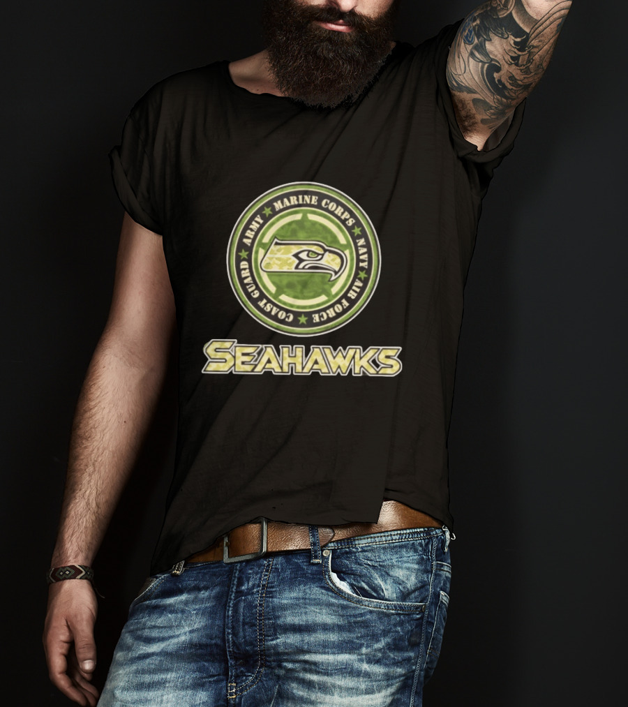 Seattle Seahawks Military Tribute Army Marine Corps Navy Air Force Coast Guard T-Shirt