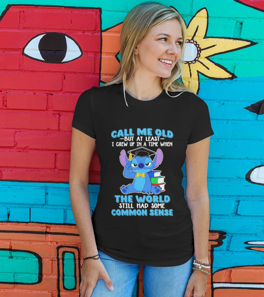 Call Me Old But At Least I Grew Up In A Time When The World Still Had Some Common Sense Stitch With Books And Bowtie T-Shirt