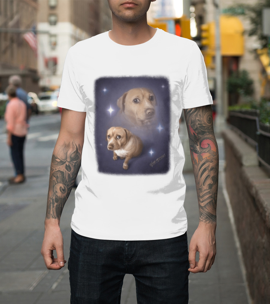 Olanmeows Cashew Sparkle Puppy And Cosmic Stars T-Shirt