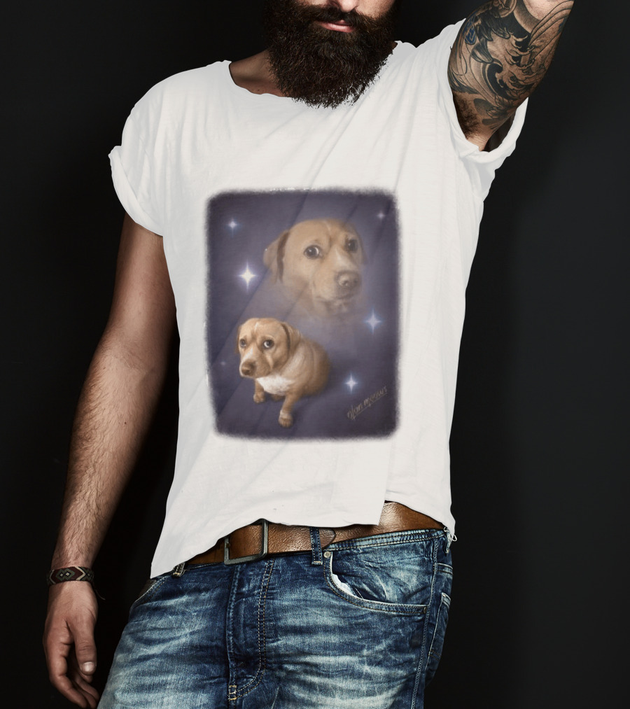 Olanmeows Cashew Sparkle Puppy And Cosmic Stars T-Shirt