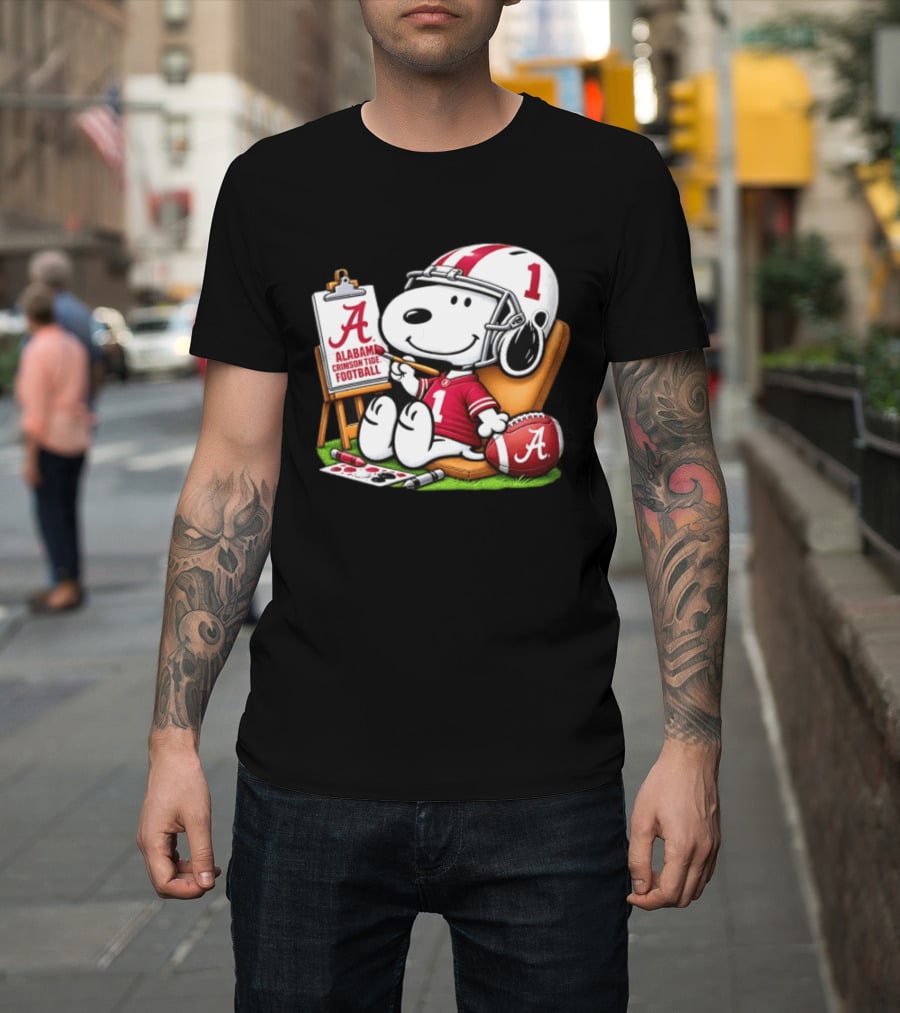 Alabama Crimson Tide Football Snoopy Painting Easel Brush Helmet Number One T-Shirt