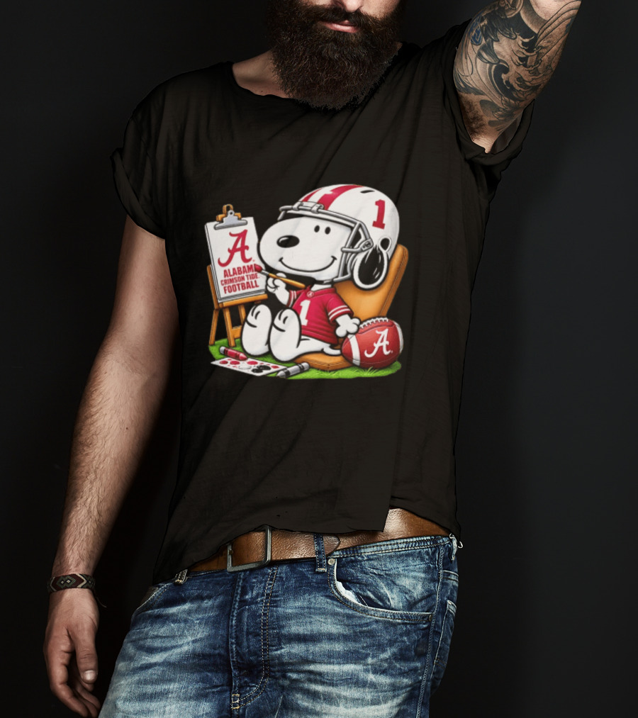 Alabama Crimson Tide Football Snoopy Painting Easel Brush Helmet Number One T-Shirt