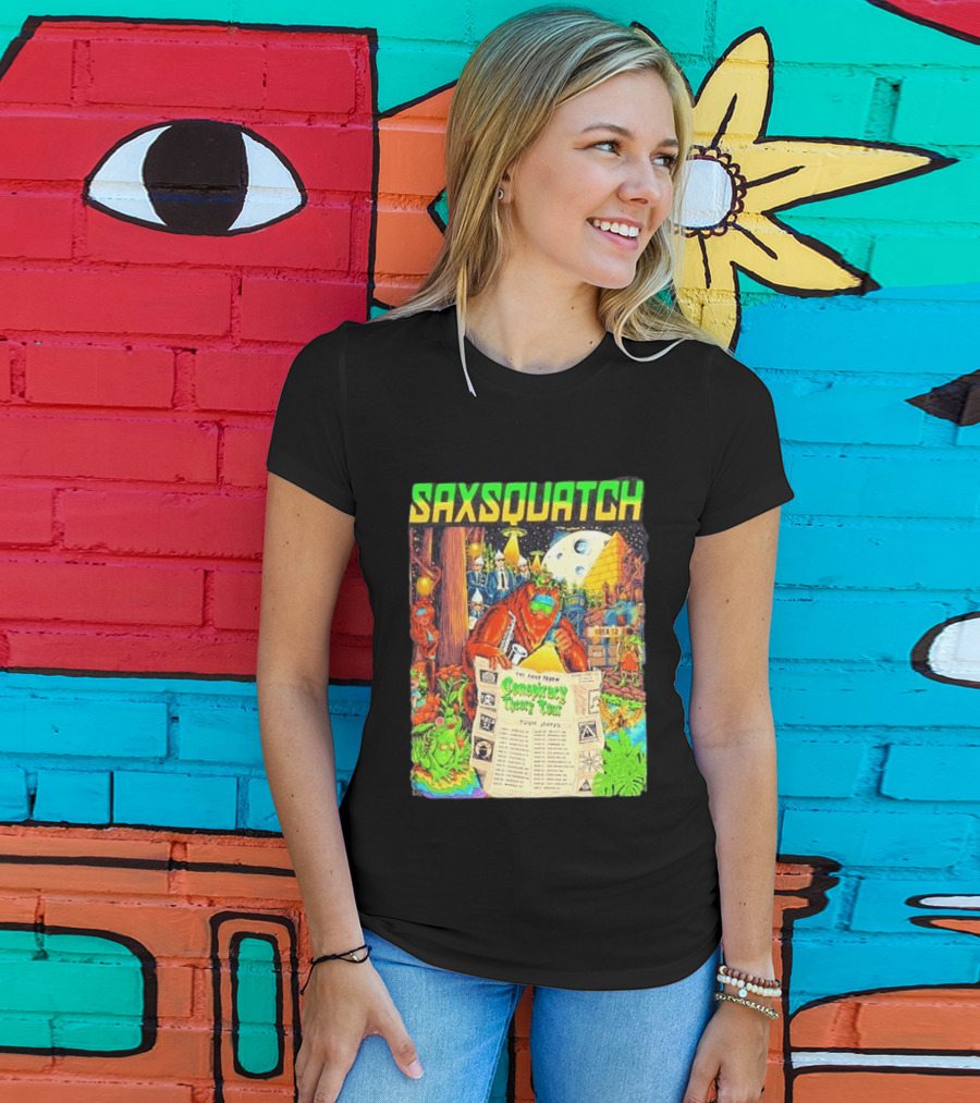 Saxsquatch The Past Truth Conspiracy Theory Tour 2026 Area 52 Moon Pyramid Tour Dates T-Shirt