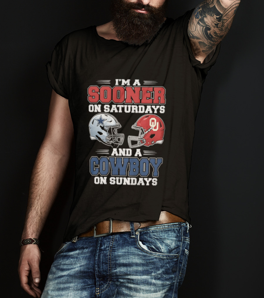 I'm A Sooner On Saturdays And A Cowboy On Sundays Football Helmets T-Shirt