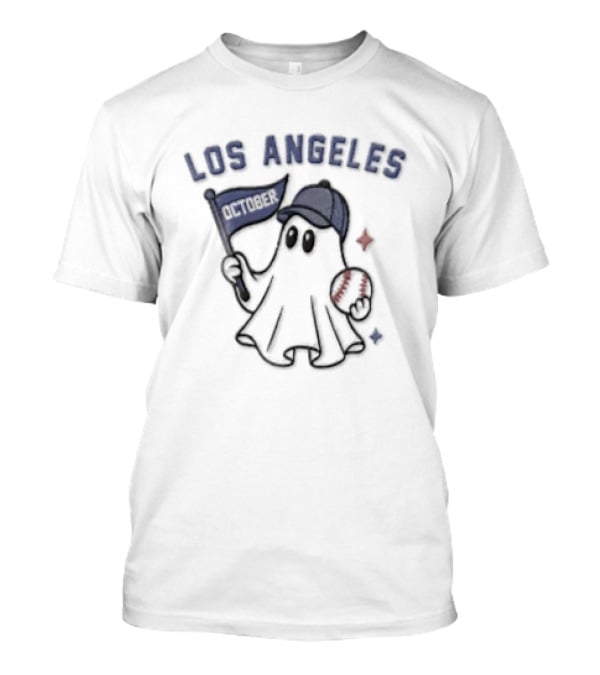 Los Angeles Dodgers Ghost With Flag And Baseball Cap T-Shirt