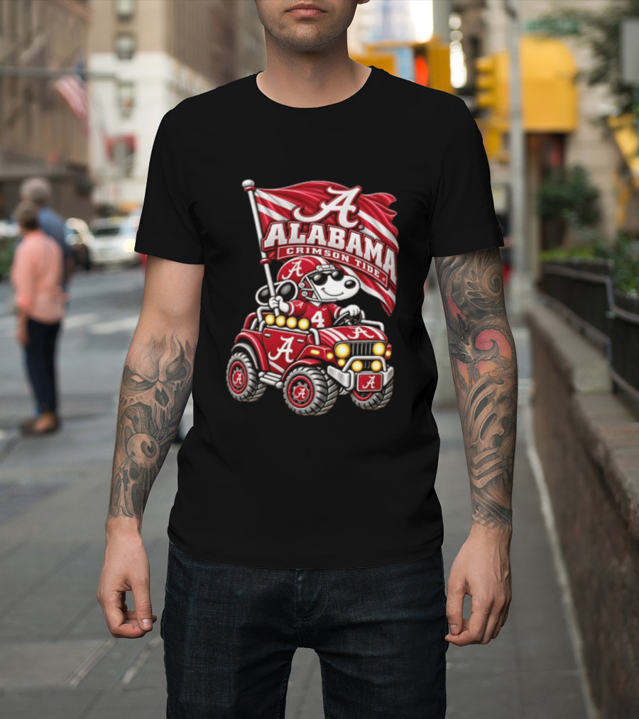 Alabama Crimson Tide NCAA Football Snoopy Driving Offroad Vehicle T-Shirt