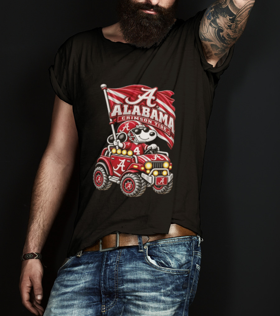Alabama Crimson Tide NCAA Football Snoopy Driving Offroad Vehicle T-Shirt