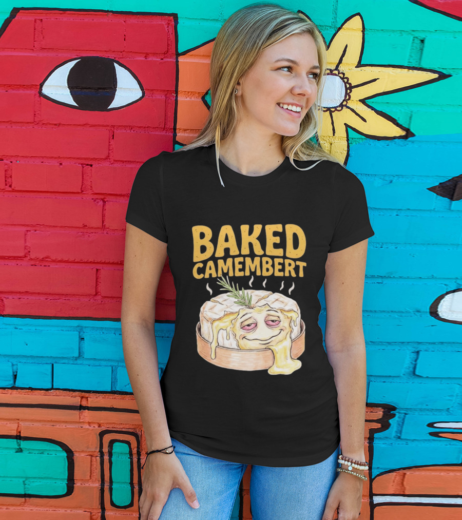Baked Camembert Cheese Food Funny Illustration With Melted Face T-Shirt
