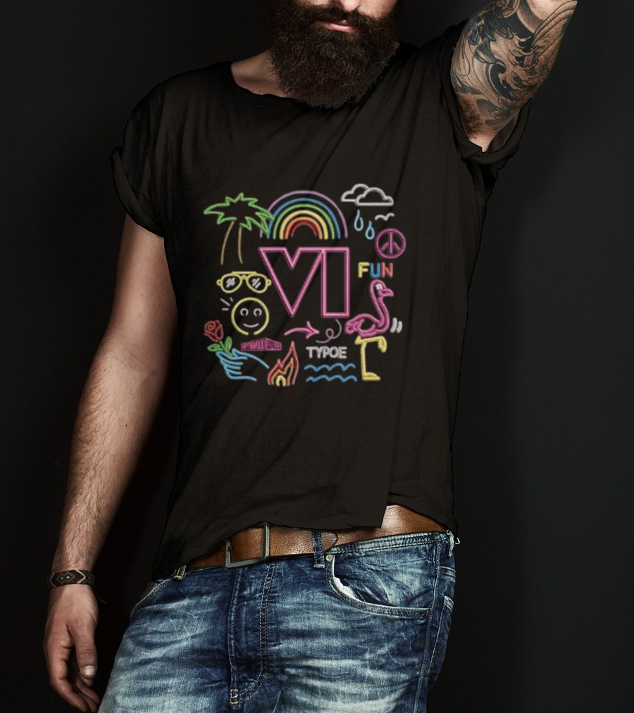 Neon Vice City VI Typoe Palm Flamingo Rainbow Fun Peace Tropical 2026 T-Shirt
