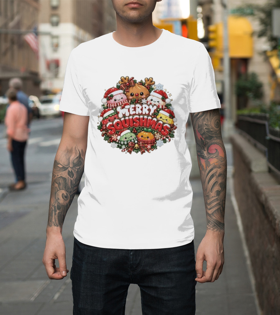 Merry Squishmas Cute Christmas 2026 Festive Characters T-Shirt