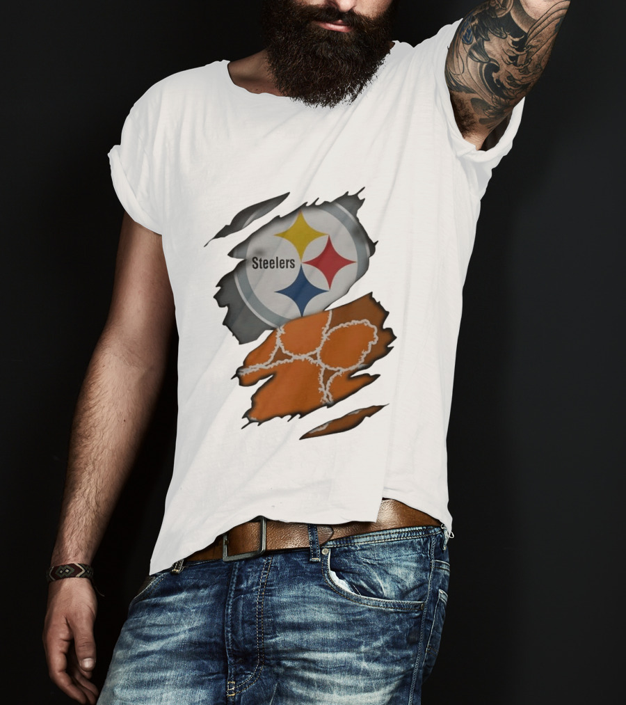Pittsburgh Steelers Clemson Tigers Ripped Skin Fan Gear T-Shirt