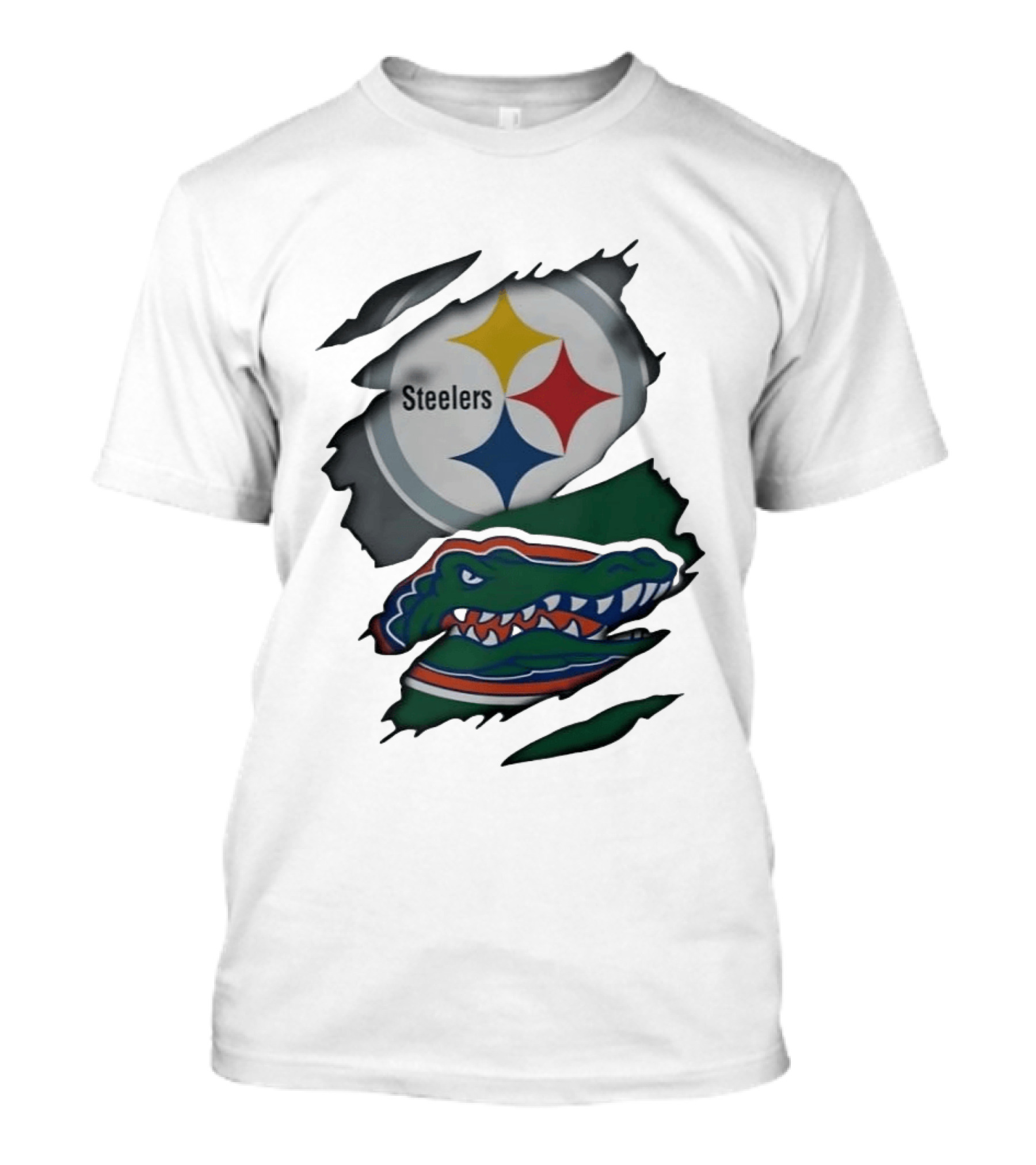 Pittsburgh Steelers Florida Gators Ripped Skin Effect Logos T-Shirt