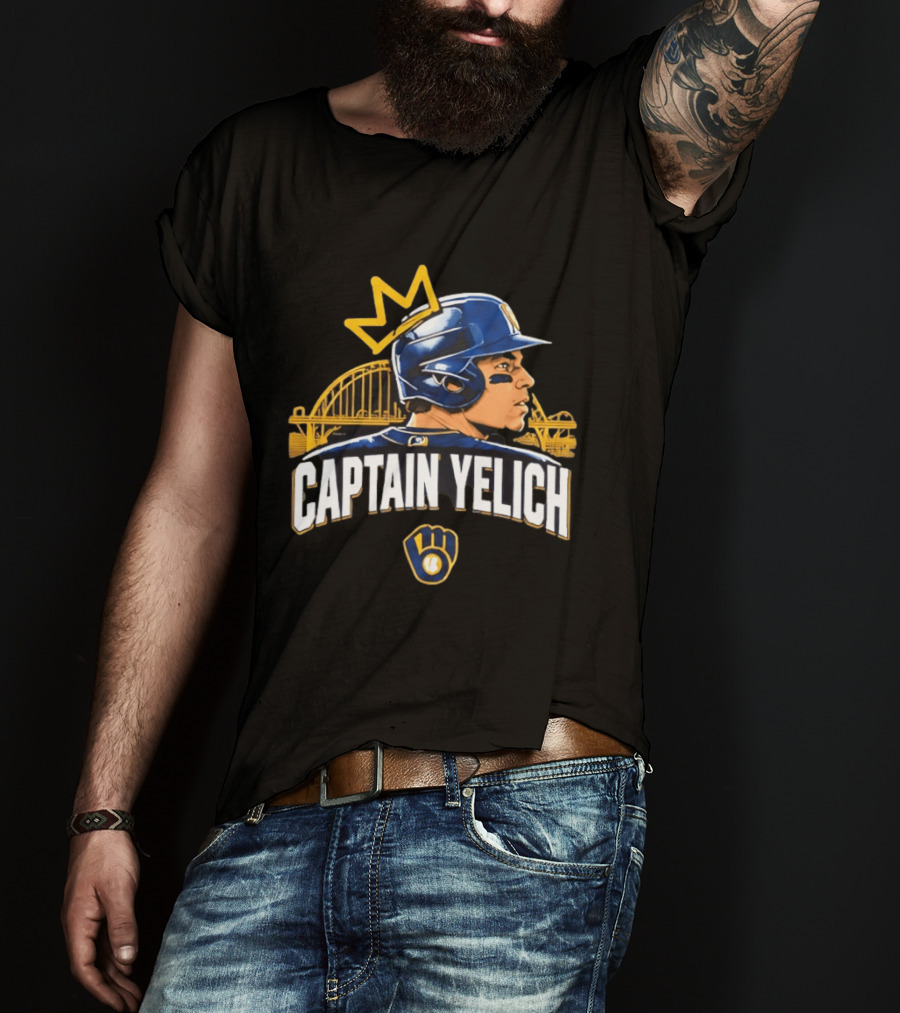 Captain Yelich Milwaukee Brewers Helmet Crown Stadium T-Shirt
