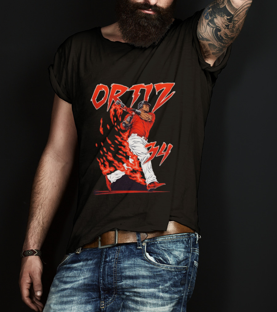 Ortiz 34 Flaming Baseball Big Papi T-Shirt