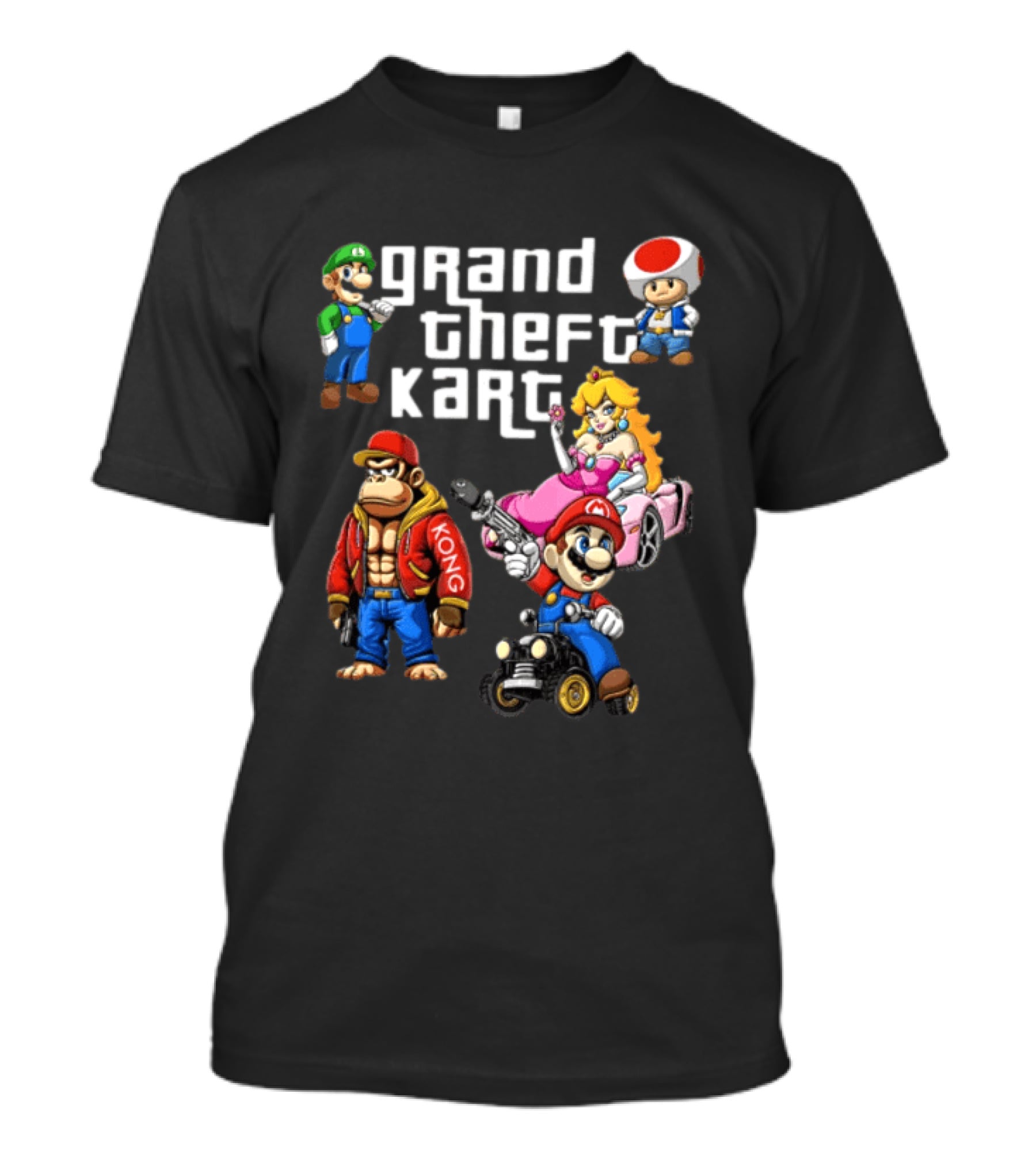 Grand Theft Kart Auto Mario Luigi Princess Peach Kong Toad Mashup T-Shirt