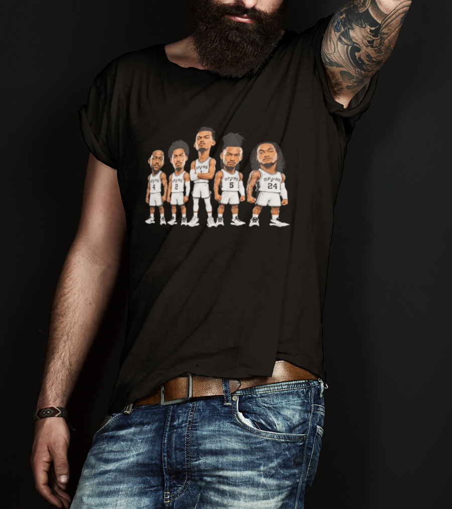 San Antonio Spurs Wembanyama Fox Starting 5 Caricature Players T-Shirt