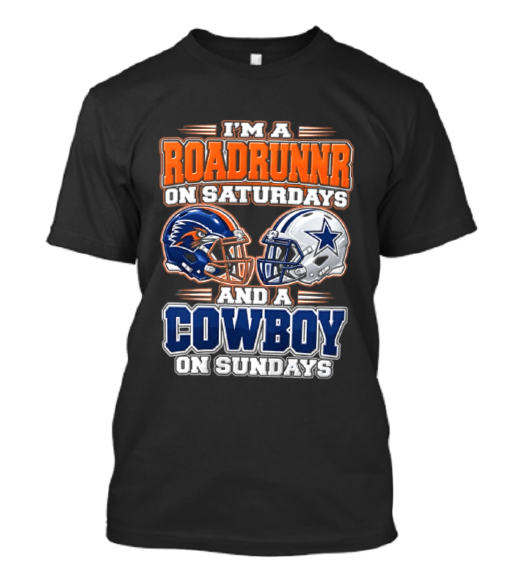 I'm A Roadrunner On Saturdays And A Cowboy On Sundays Helmet Rivalry T-Shirt