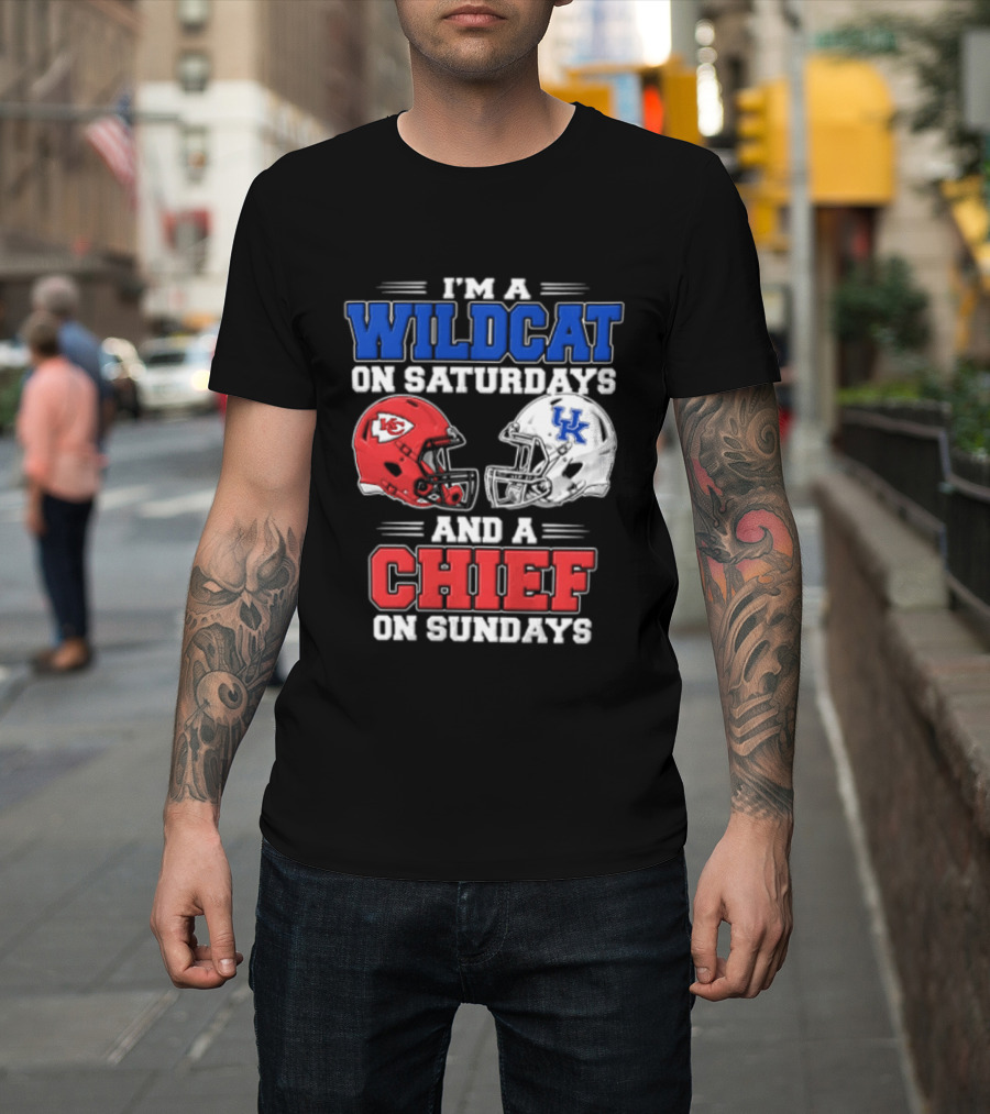 I'm A Wildcat On Saturdays UK And A Chief On Sundays KC Football Helmets T-Shirt